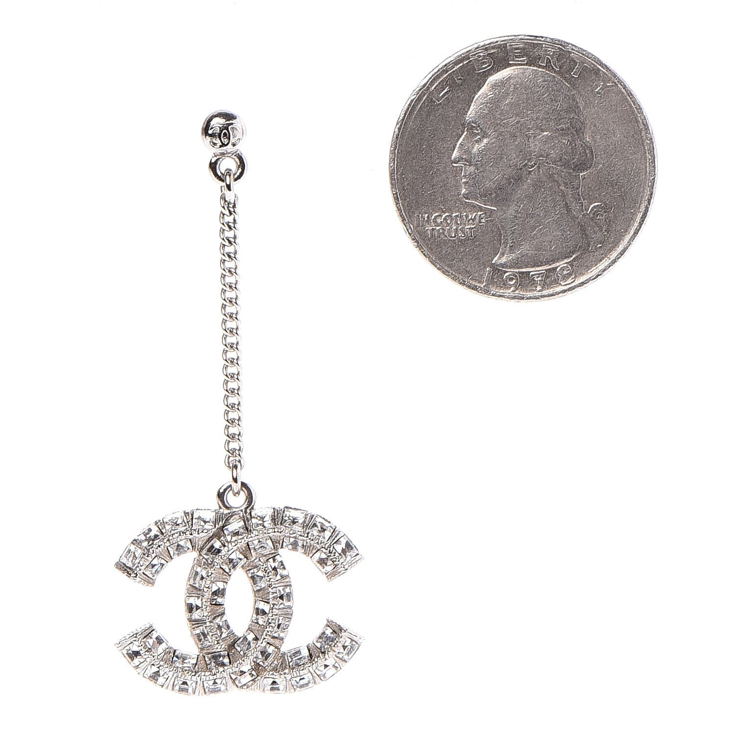 Chanel Baguette Crystal CC Dangle Earrings Silver 2 of 4