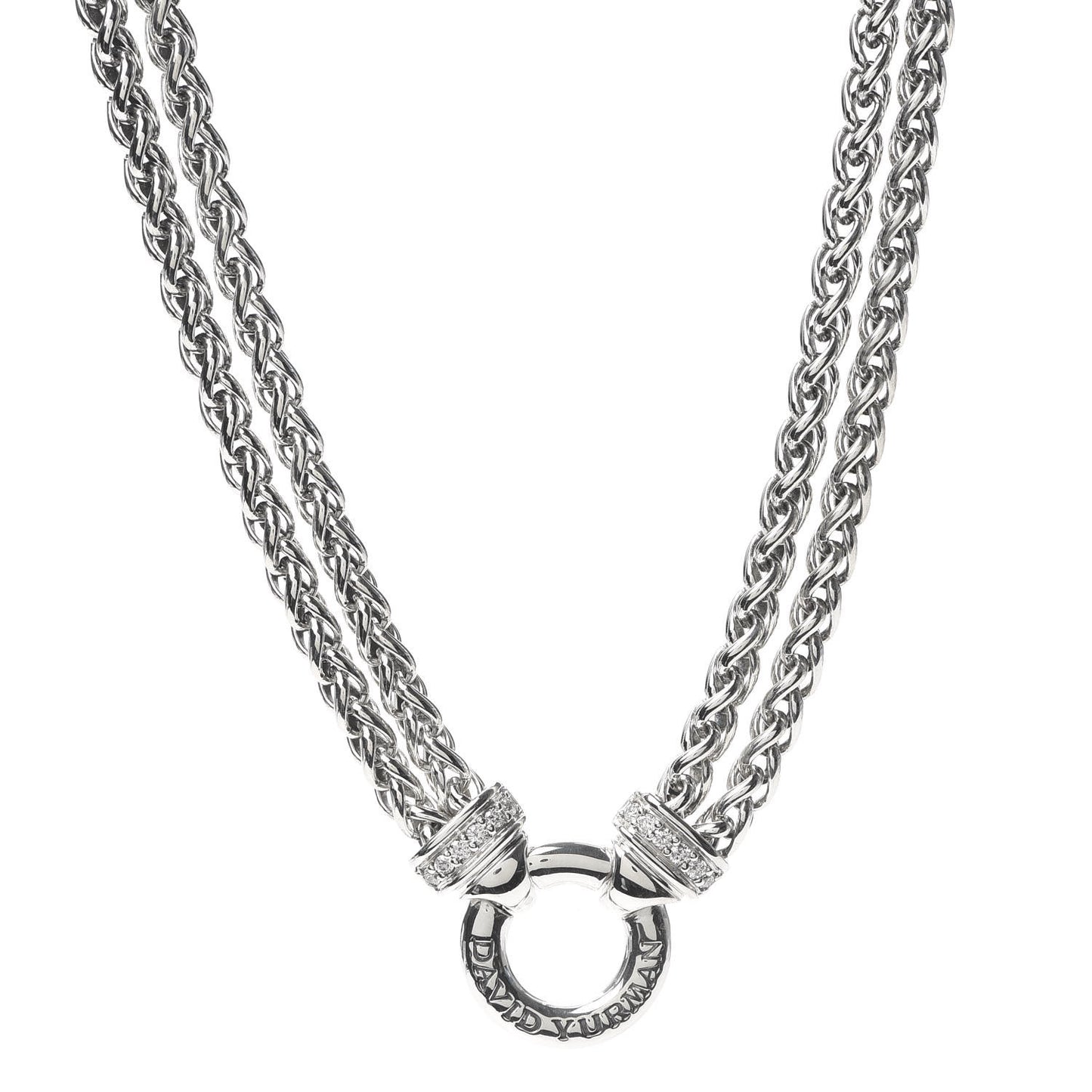 Sterling Silver Diamond Double Wheat Chain Necklace