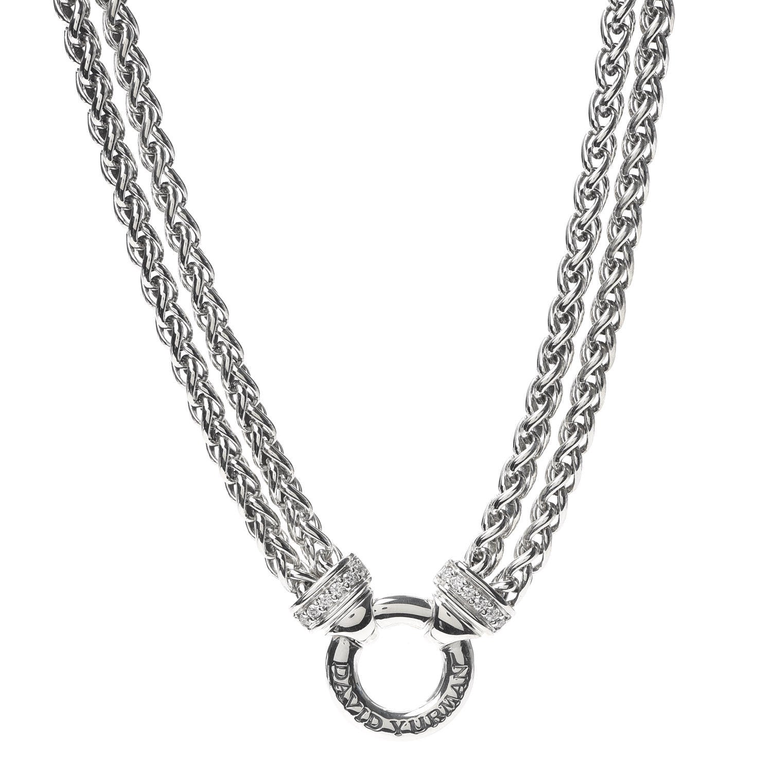 David Yurman Sterling Silver Diamond Double Wheat Chain Necklace 1 of 5