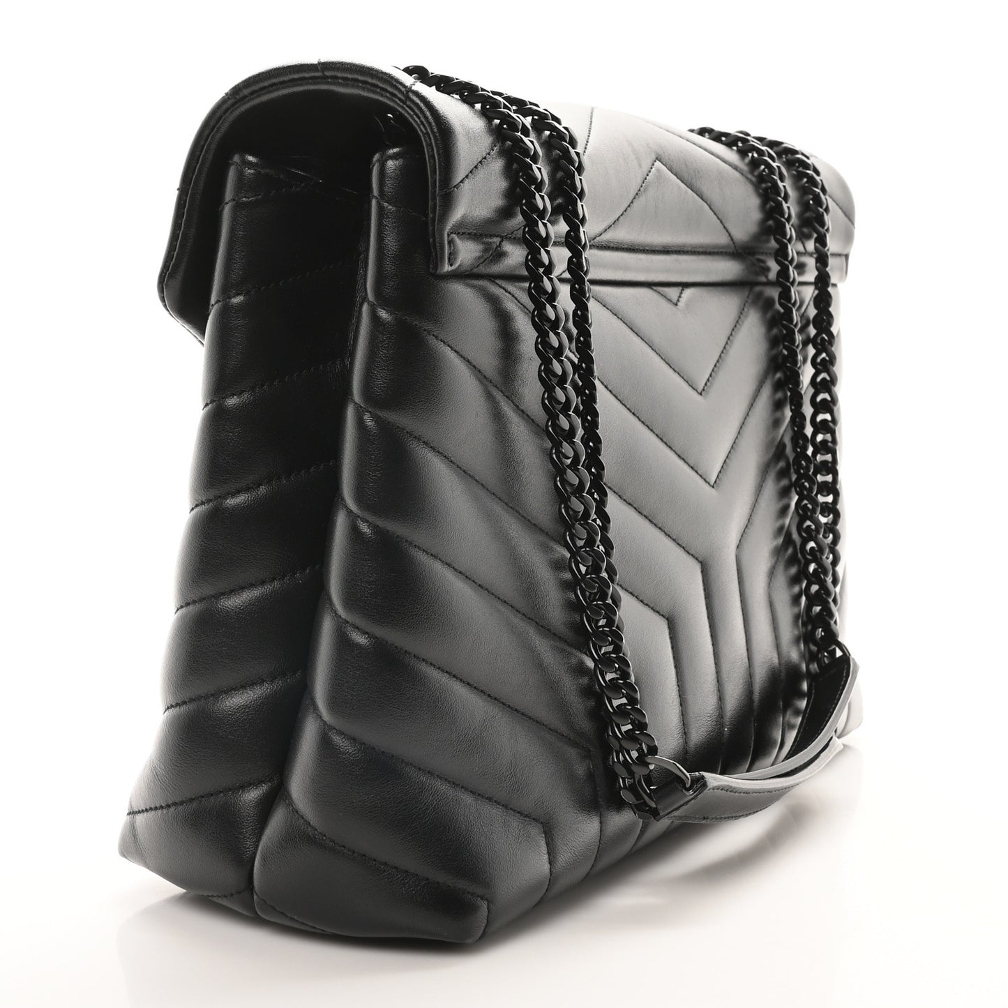 Calfskin Y Quilted Monogram Monochrome Medium Loulou Chain Satchel Black