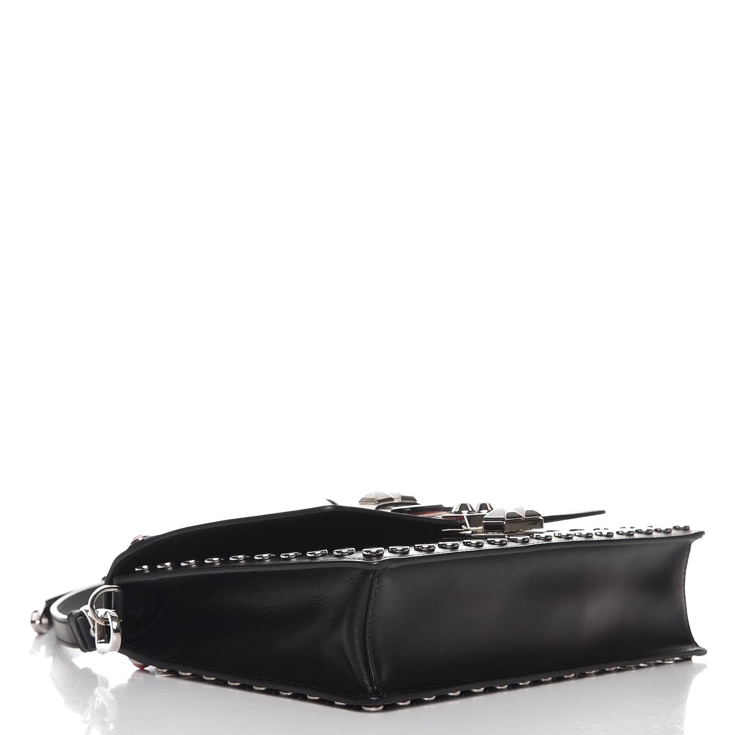 City Calfskin Orchid Print Studded Elektra Shoulder Bag Fuoco Black