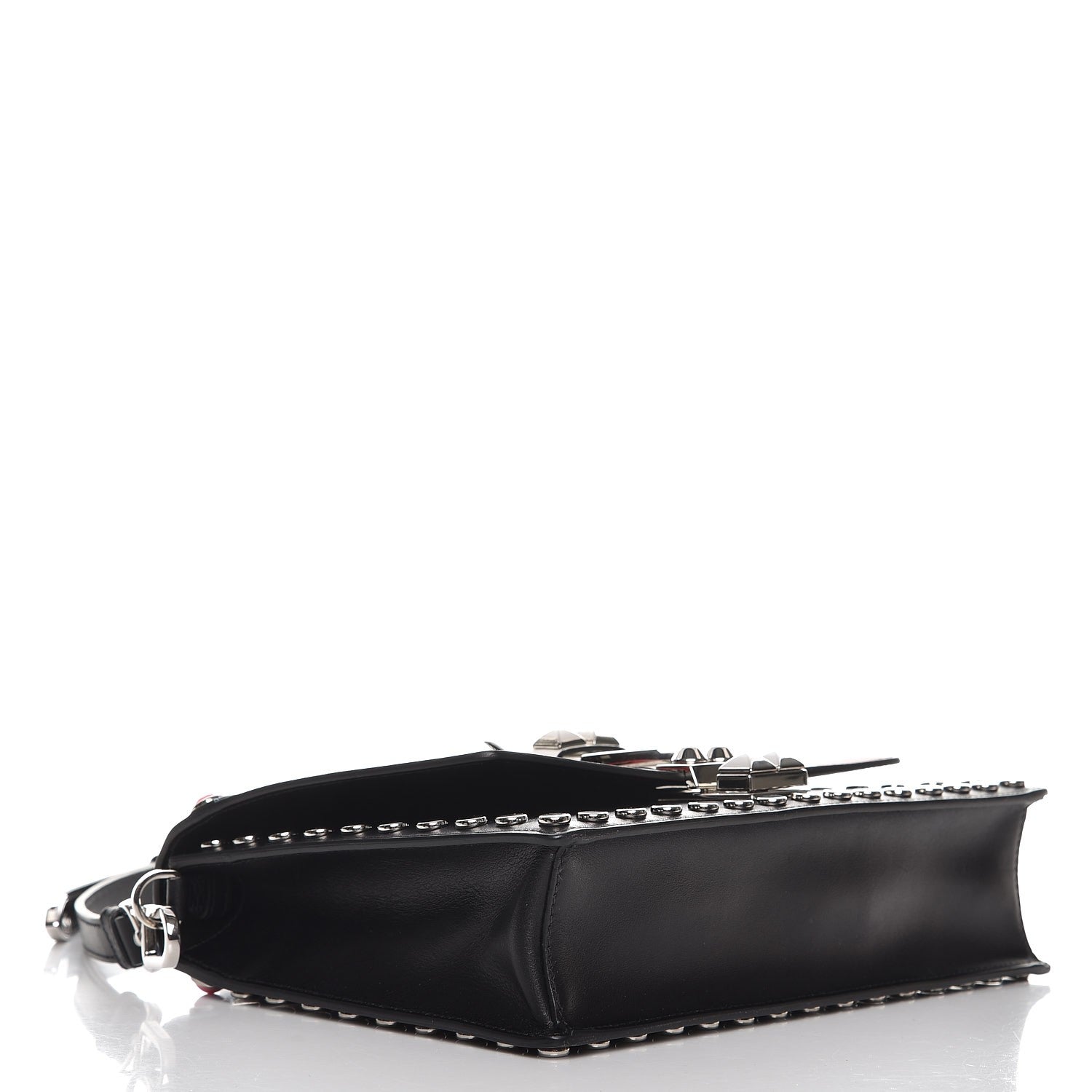 Prada City Calfskin Orchid Print Studded Elektra Shoulder Bag Fuoco Black 4 of 9