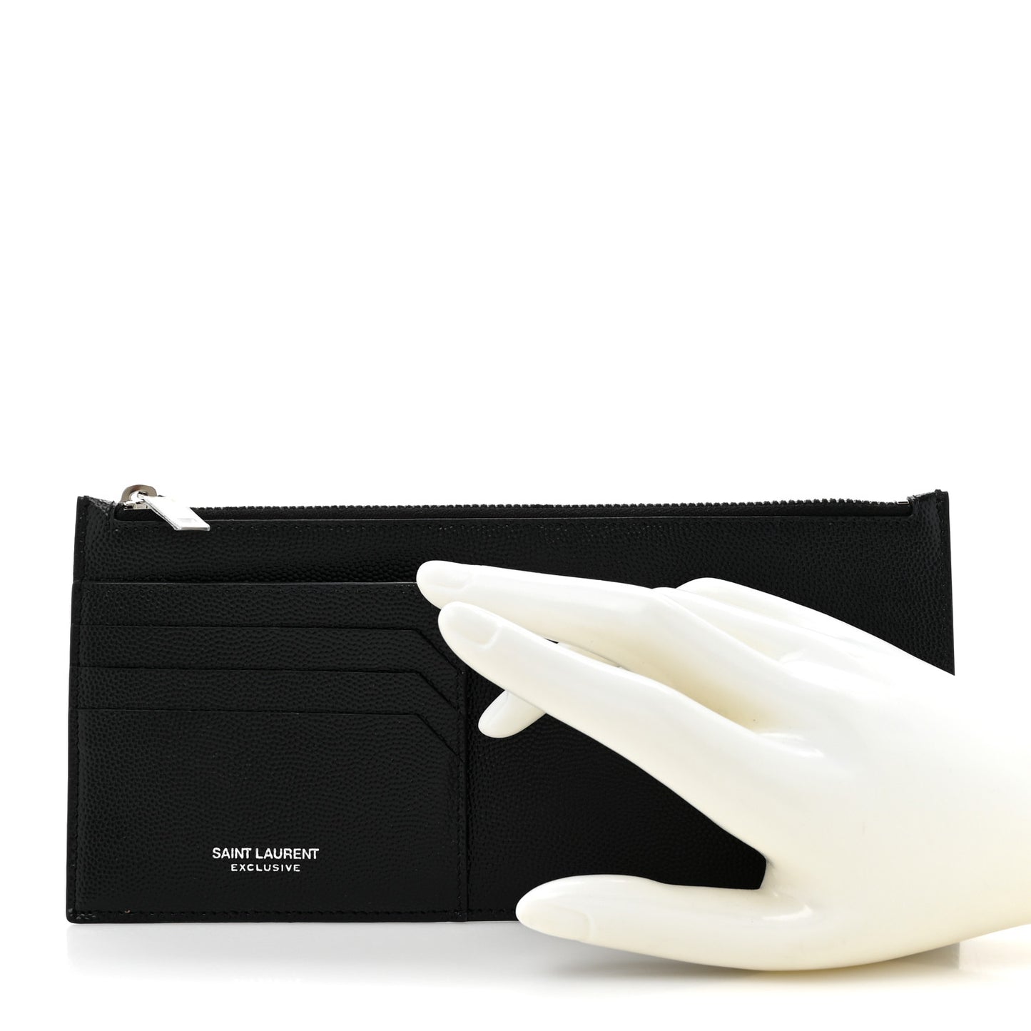 Grained Calfskin Zip Pouch Tech Card Holder Black