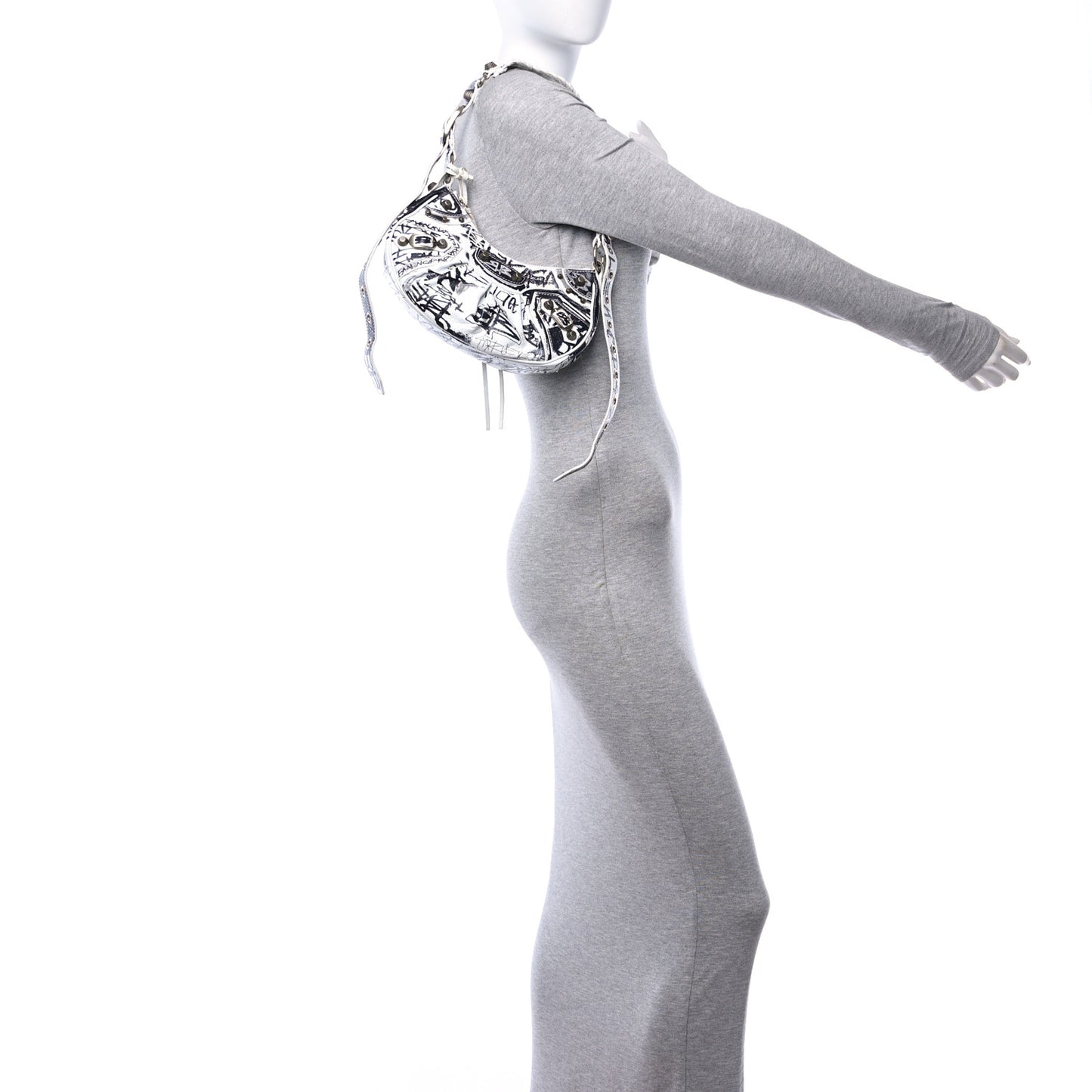 Agneau Arena Graffiti Le Cagole Shoulder Bag XS Black White