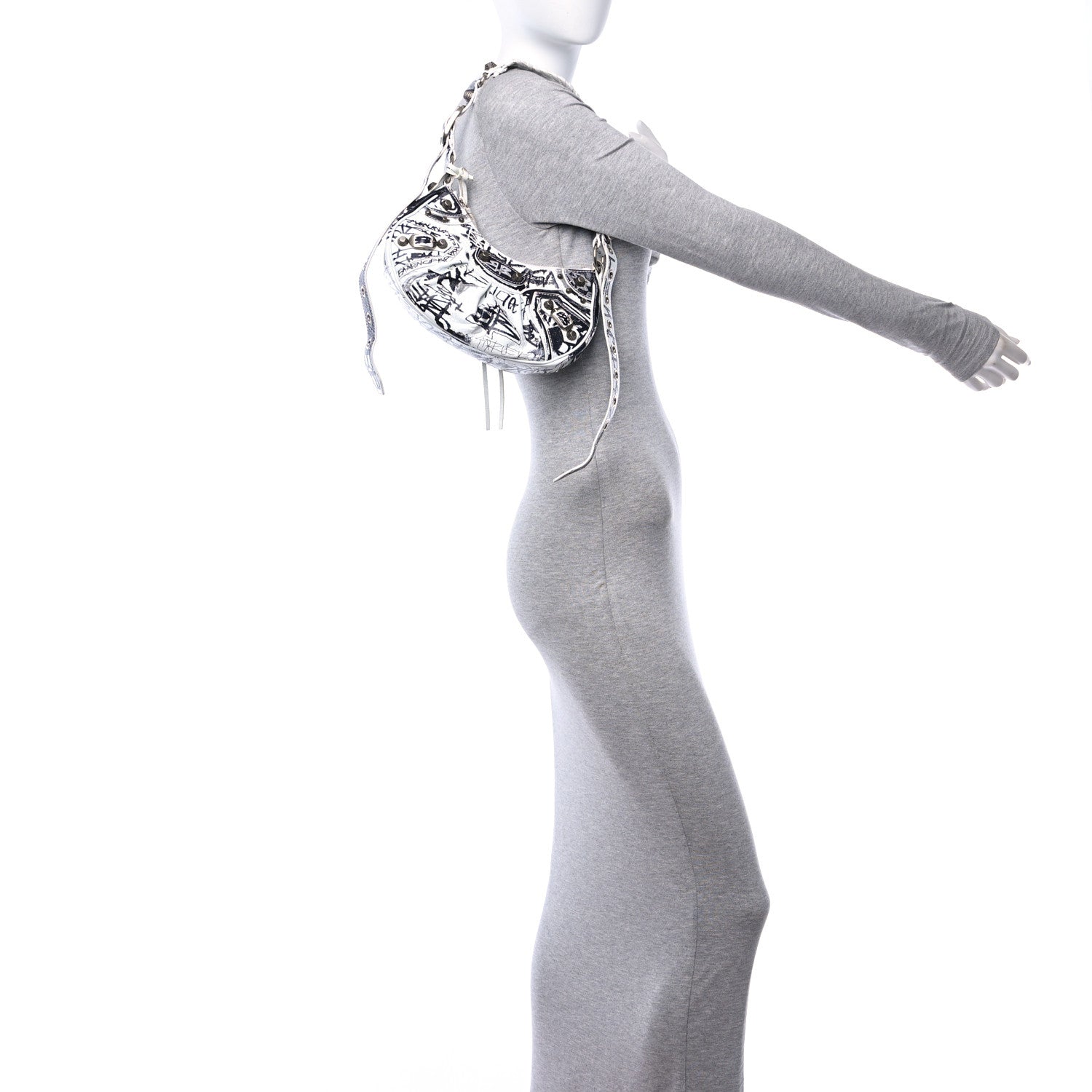 Balenciaga Agneau Arena Graffiti Le Cagole Shoulder Bag XS Black White 3 of 10