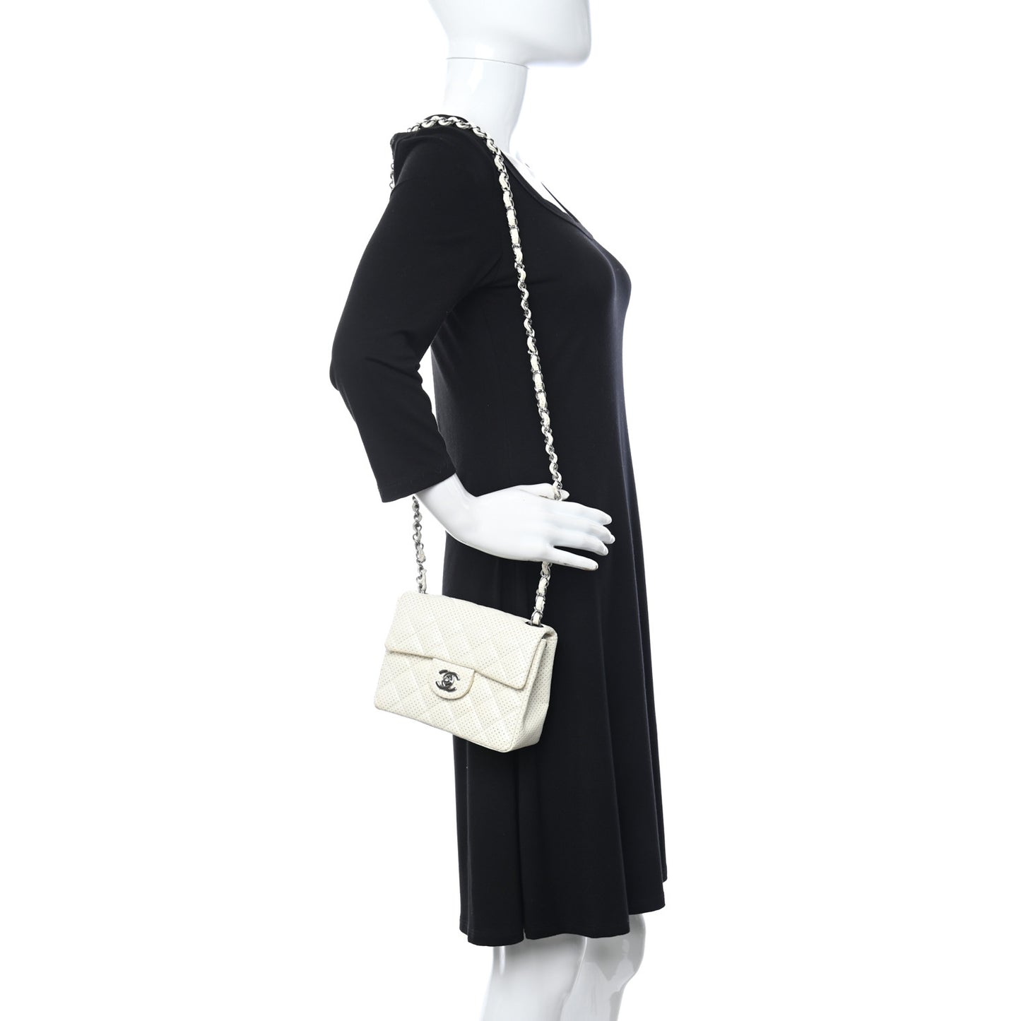 Lambskin Perforated Quilted Mini Square Flap White