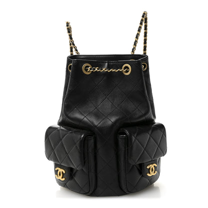 Chanel Shiny Lambskin Quilted Double Pocket Backpack Black 2 of 19