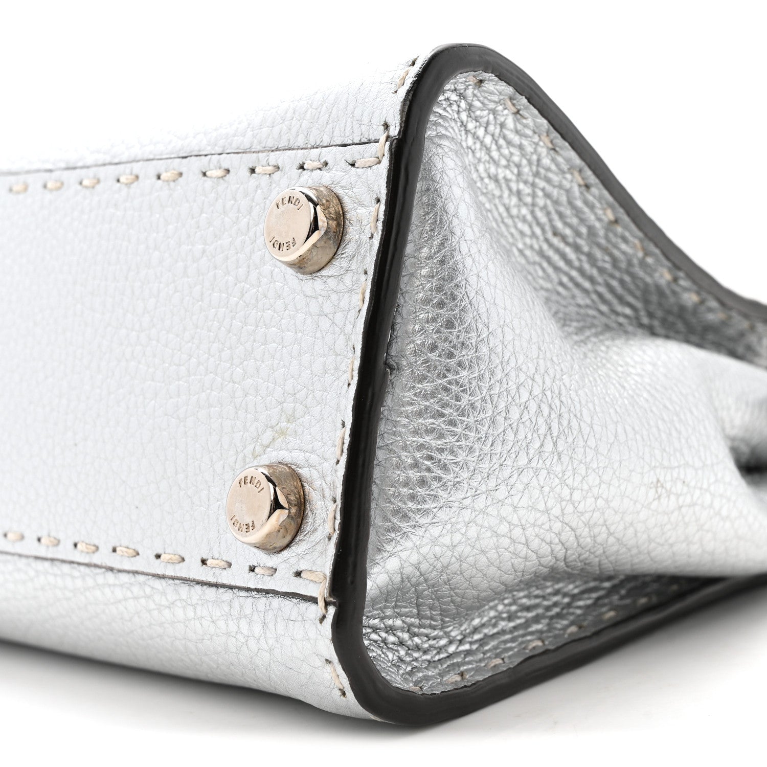 Fendi Cuoio Romano Lux Selleria Mini Peekaboo Iconic Satchel Argento 10 of 13