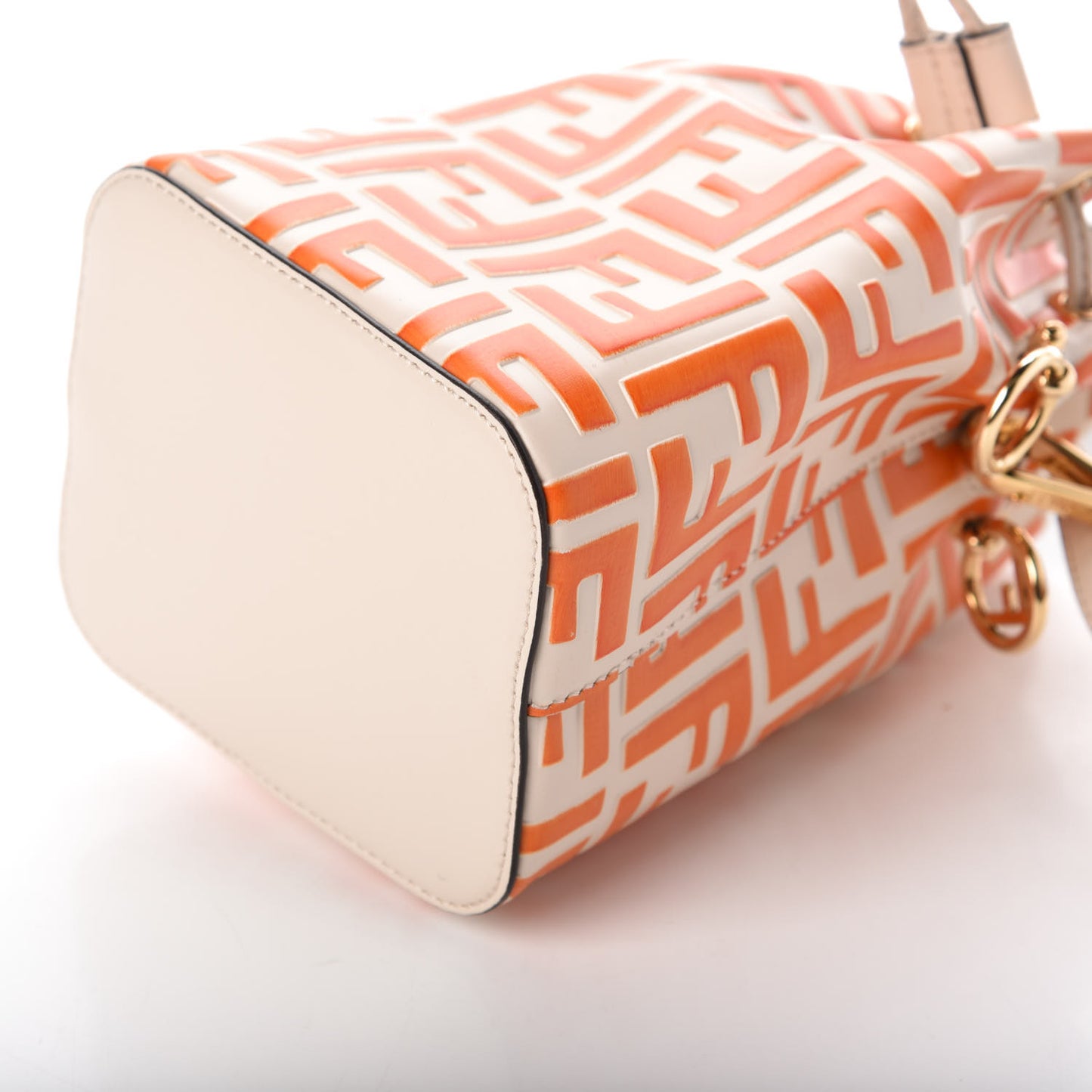 Vitello Liberty F is Fendi Bi-Color FF 1974 Embossed Mini Mon Tresor Bucket Bag Camelia Aranciata