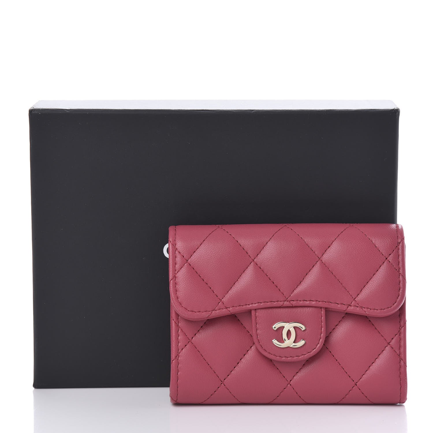 Chanel Lambskin Quilted Flap Card Holder Wallet Dark Pink 22 of 22