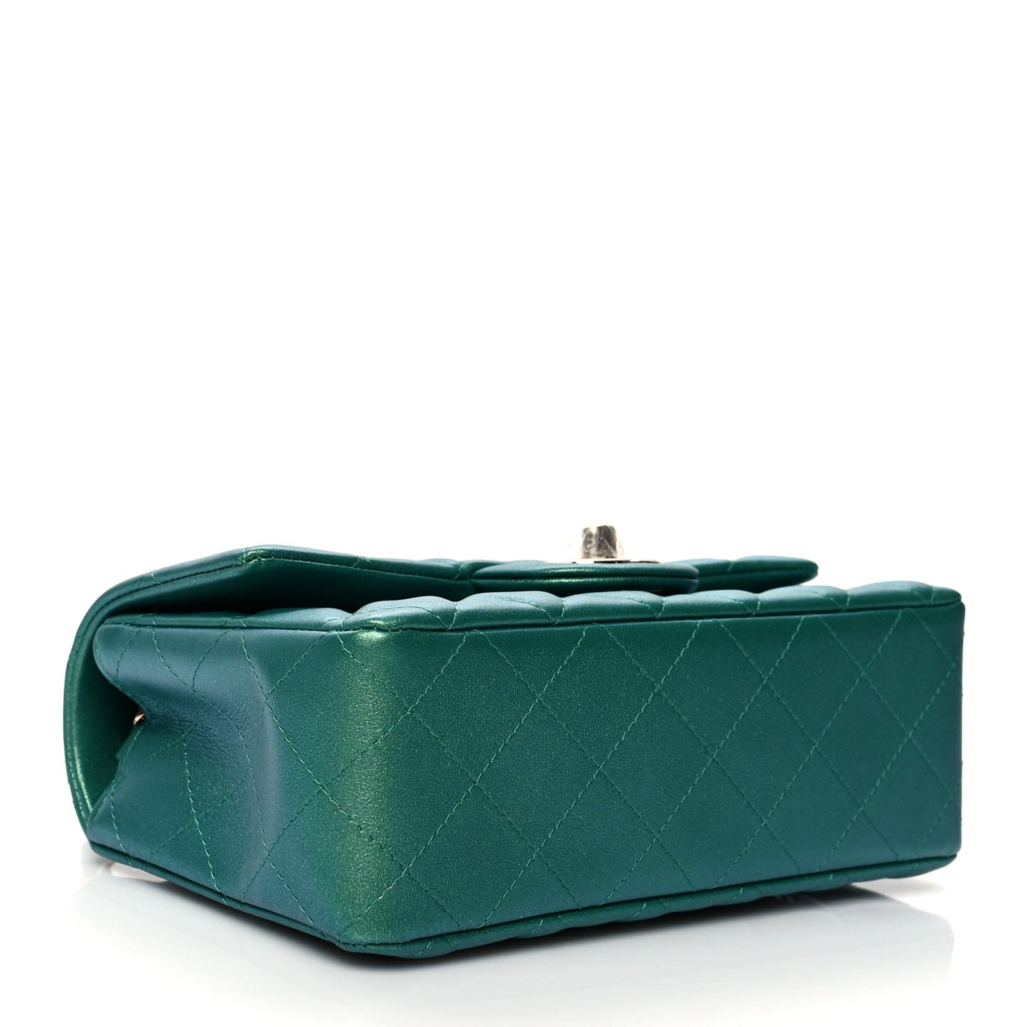 Iridescent Calfskin Quilted Mini Rectangular Flap Green