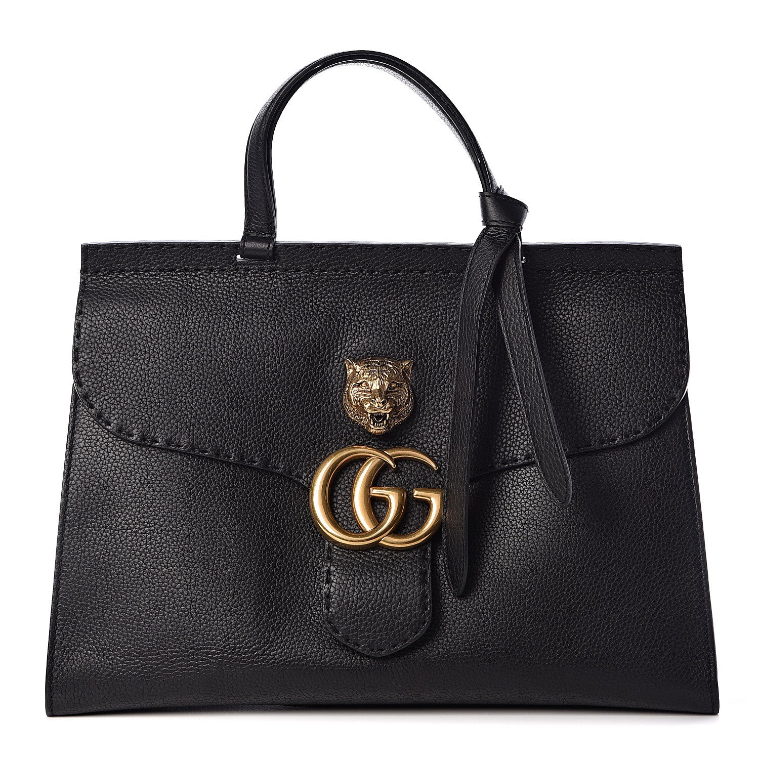 Gucci Calfskin Feline Medium GG Marmont Top Handle Bag Black 1 of 11