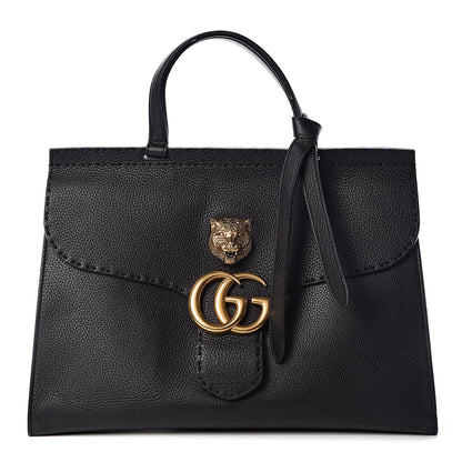 Gucci Calfskin Feline Medium GG Marmont Top Handle Bag Black 1 of 11