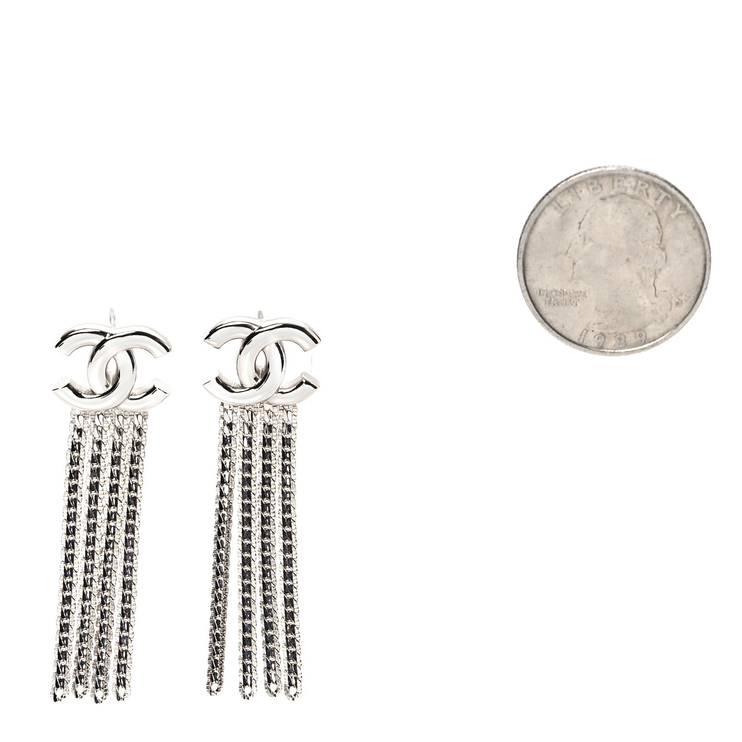 Chanel Metal Chain CC Drop Earrings Silver 2 of 4