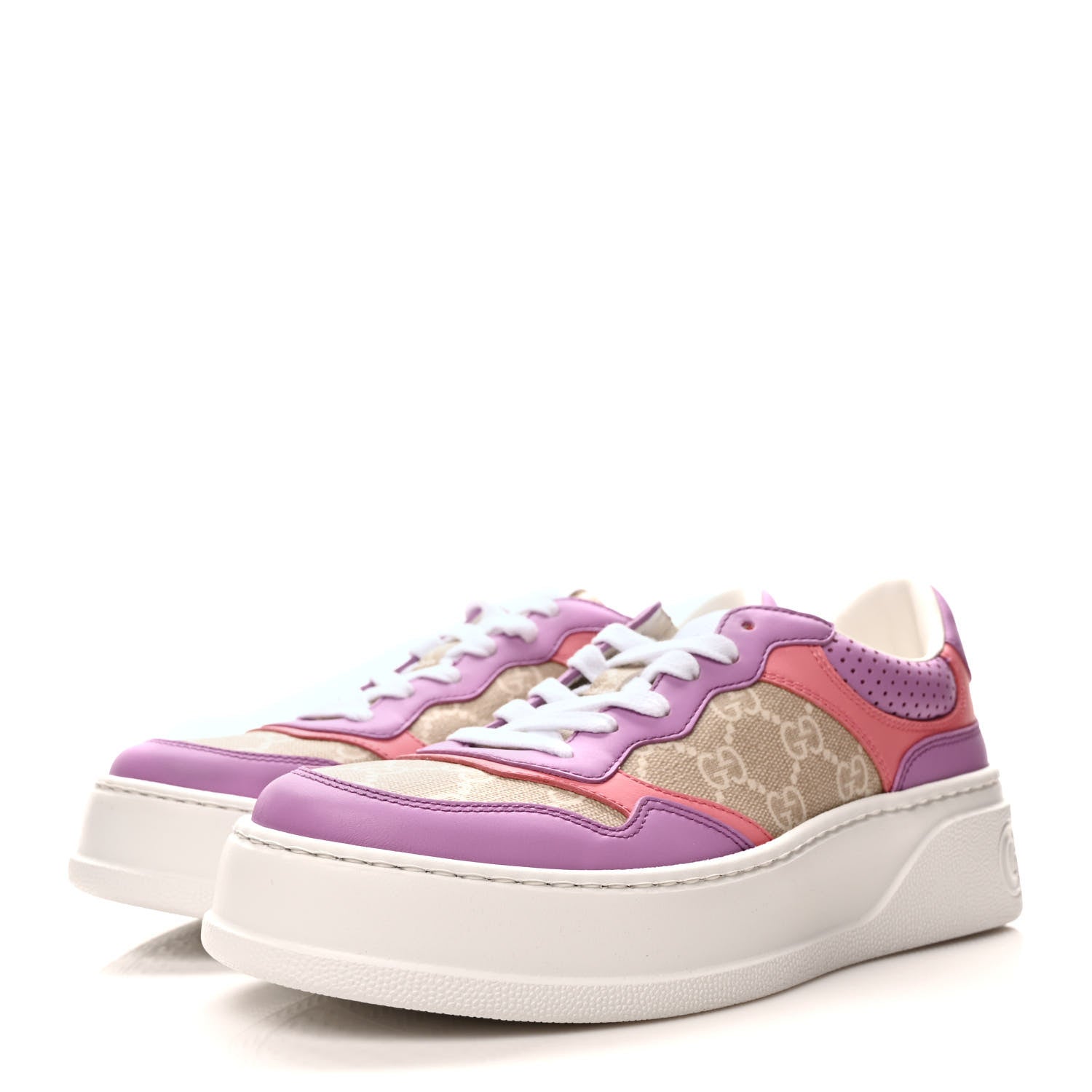 Gucci Calfskin GG Supreme Monogram Perforated Womens Platform 55mm Sneakers 38 Wild Cherry Beige Mystic White Bright Purple 3 of 9