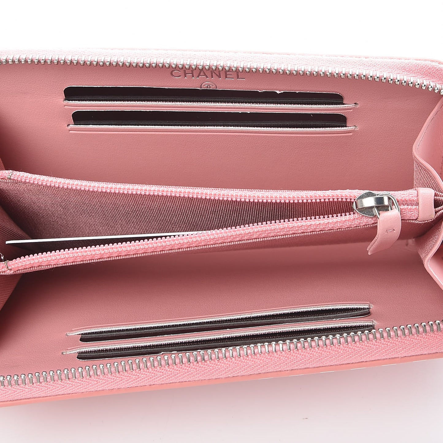 Caviar Quilted Medium Stripe Filigree Zip Around Wallet Pink White