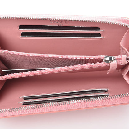 Chanel Caviar Quilted Medium Stripe Filigree Zip Around Wallet Pink White 5 of 9