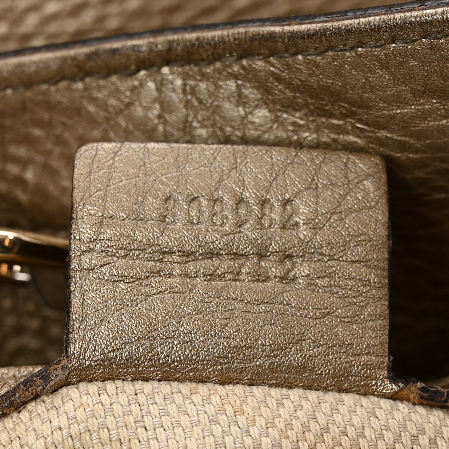 Gucci Metallic Pebbled Calfskin Medium Soho Chain Shoulder Bag Golden Beige 6 of 10