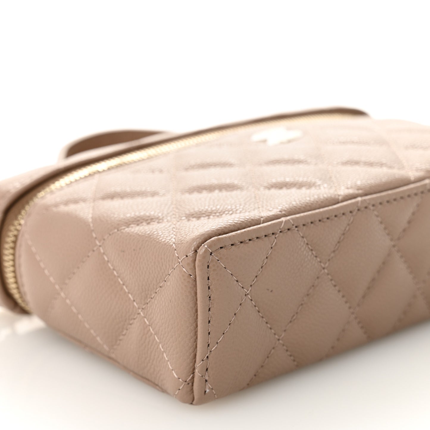 Caviar Quilted Top Handle Slim Vanity With Chain Dark Beige