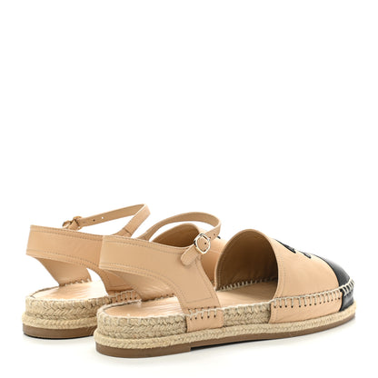 Chanel Lambskin Cap Toe CC Espadrille Sandals 40 Beige Black 4 of 9