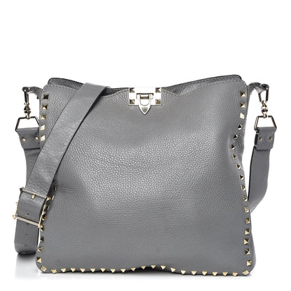 Valentino Garavani Pebbled Calfskin Large Rockstud Flip-Lock Messenger Bag Grigio Perla 1 of 14