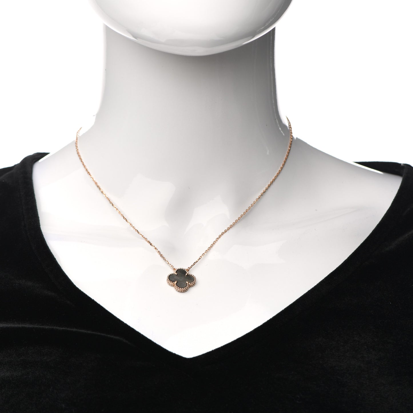 18K Rose Gold Gray Mother of Pearl Vintage Alhambra Pendant Necklace