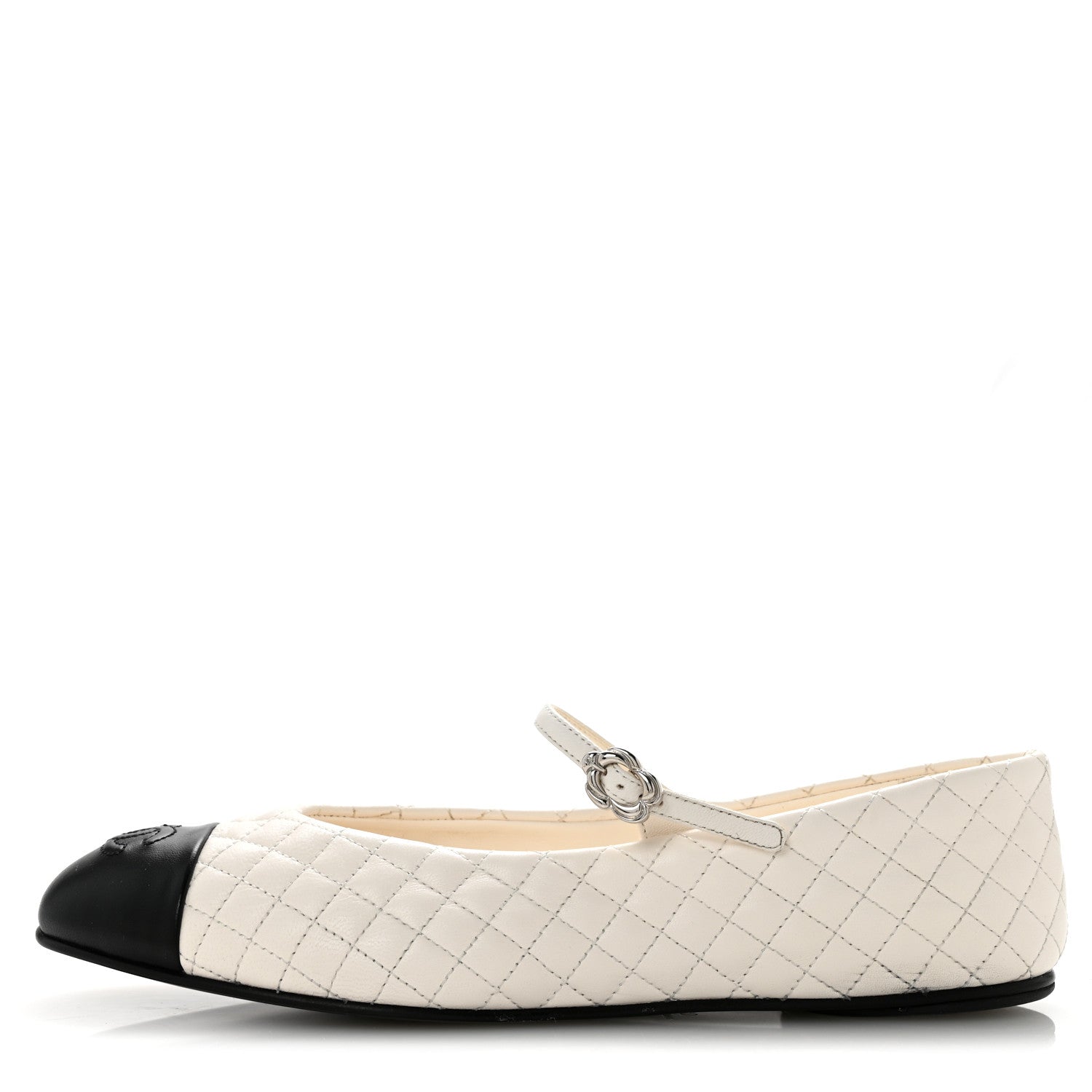 Chanel Lambskin Quilted Mary Jane Flats 40 White Black 1 of 9