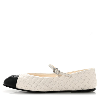 Chanel Lambskin Quilted Mary Jane Flats 40 White Black 1 of 9