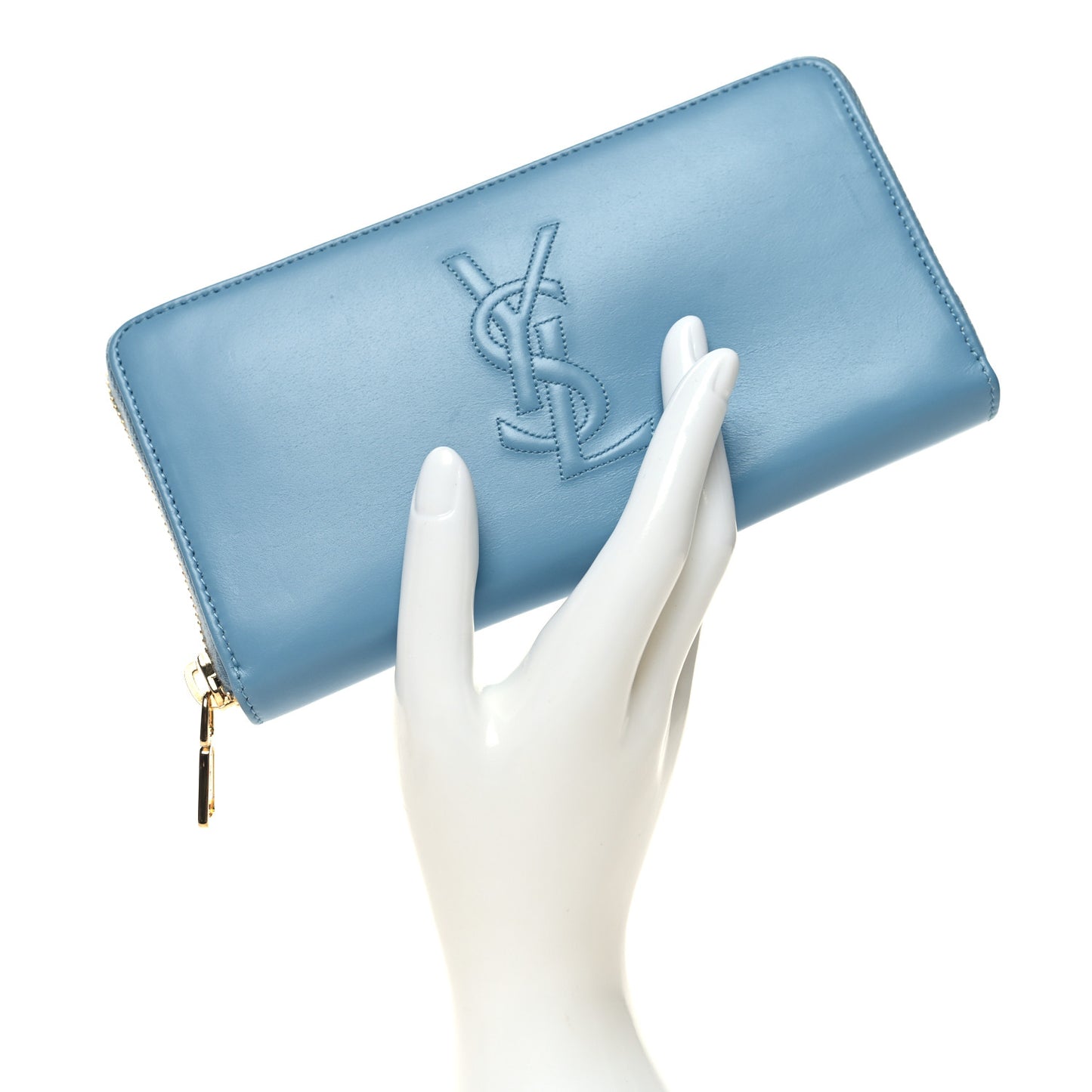 Calfskin Belle De Jour Zip Around Wallet Blue