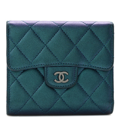 Chanel Metallic Lambskin Quilted Compact Flap Wallet Turquoise 1 of 10