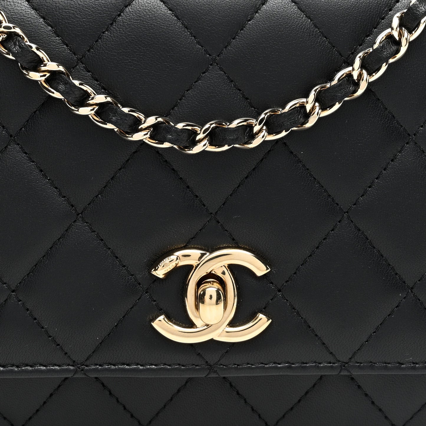 Lambskin Quilted Trendy CC Wallet On Chain WOC Black