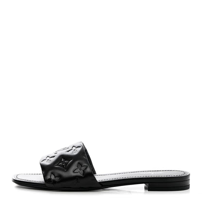 Louis Vuitton Lambskin Embossed Monogram Revival Flat Mules 39 Black 1 of 9