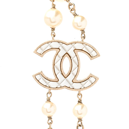 Chanel Metal Quilted Pearl CC Long Necklace Light Gold 4 of 6