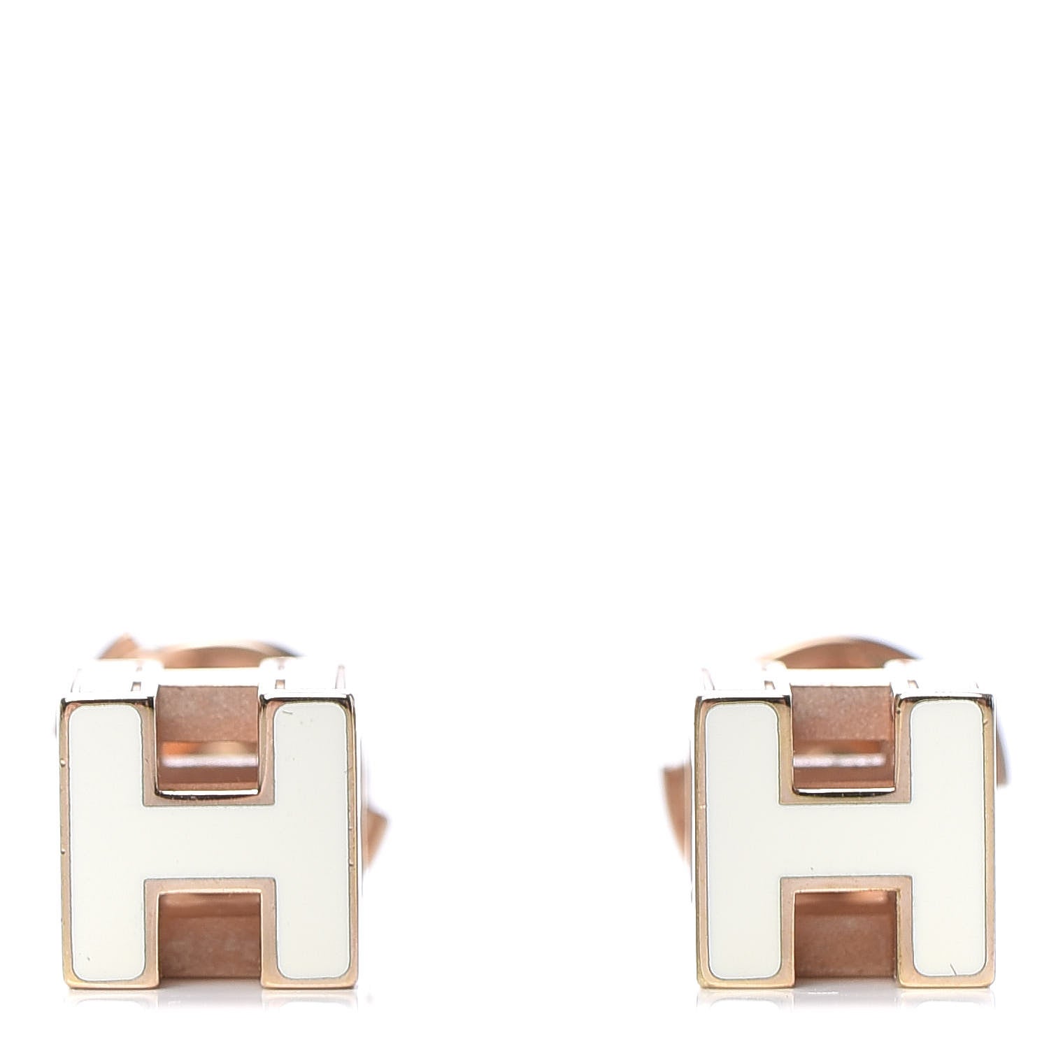 Hermes Rose Gold Plated Cage d'H Earrings White 1 of 5