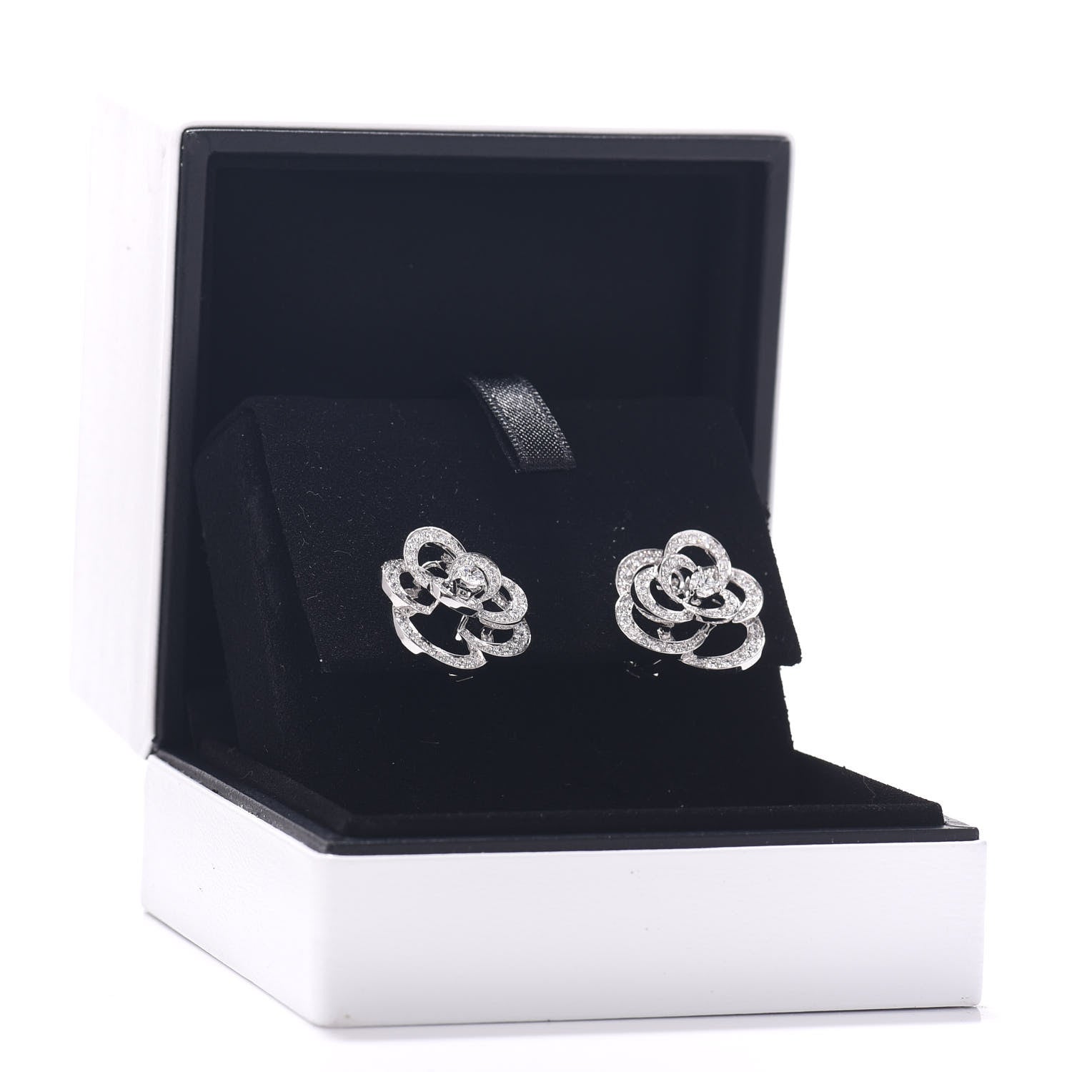 Chanel 18K White Gold Diamond Fil de Camelia Earrings 5 of 5