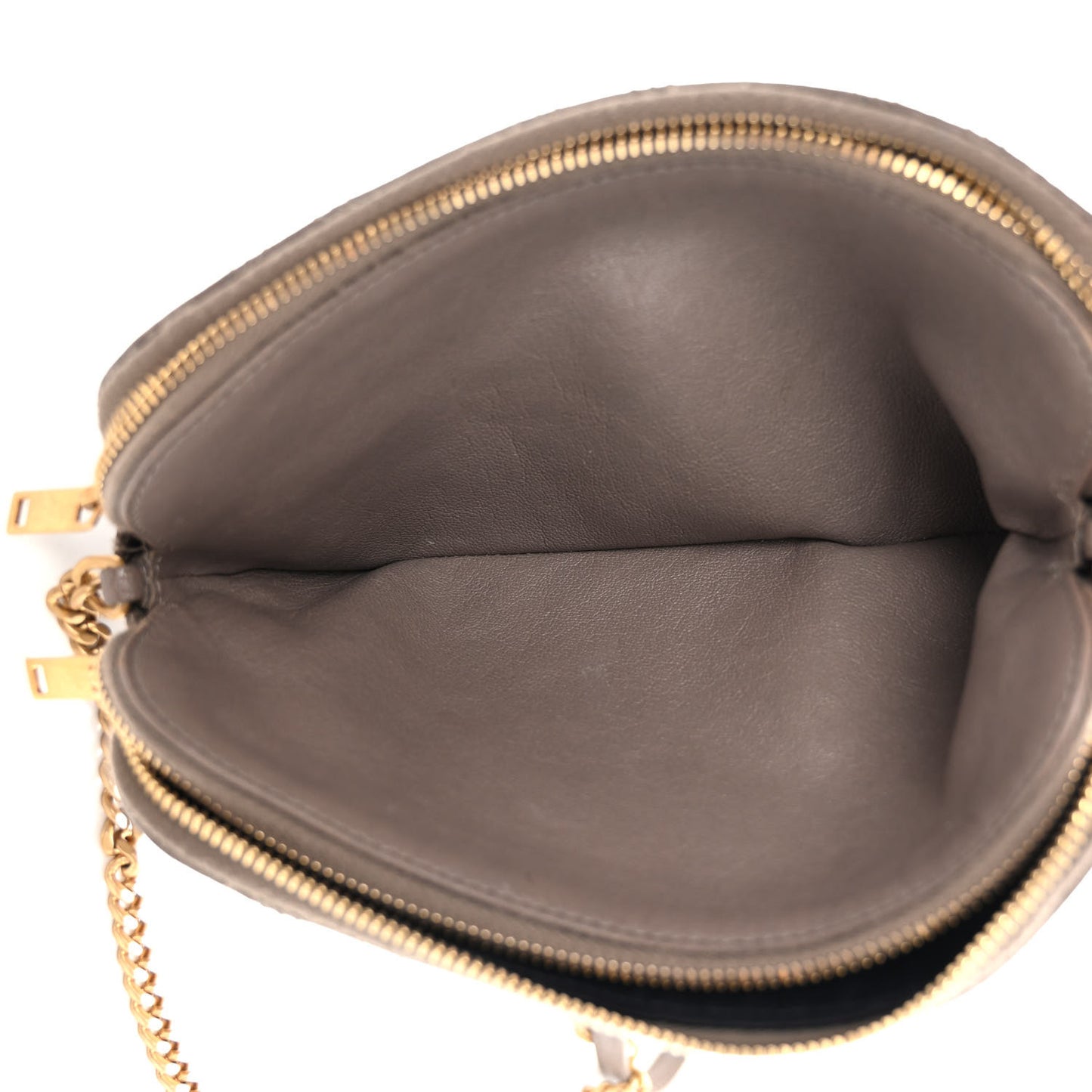 Grained Lambskin Quilted Mini Becky Double Zip Bag Taupe