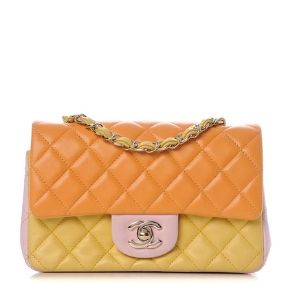 Chanel Lambskin Quilted Tri-Color Mini Rectangular Flap Orange Yellow Pink 1 of 10