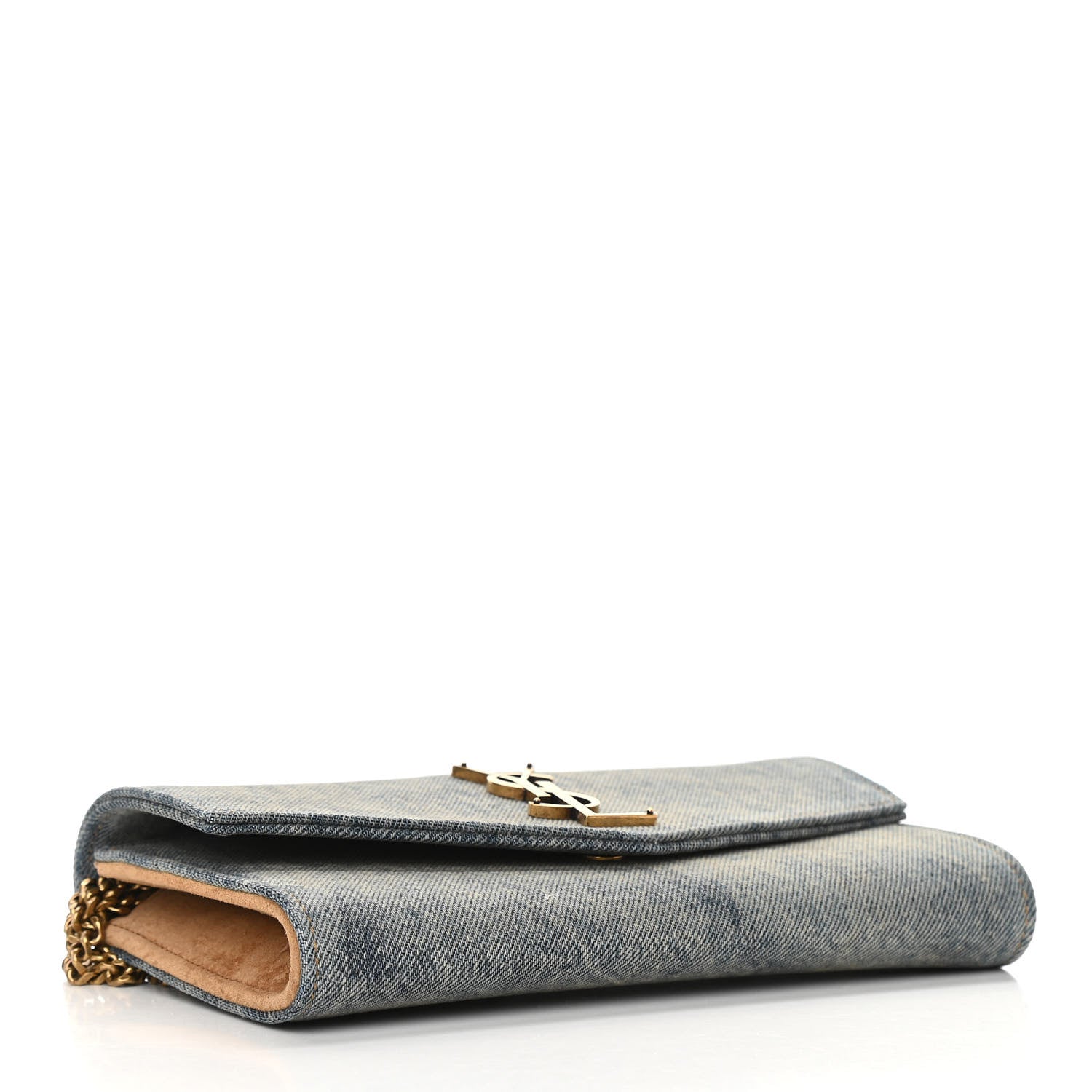 Saint Laurent Denim Monogram Chain Wallet Rodeo Blue Cinnamon 4 of 11