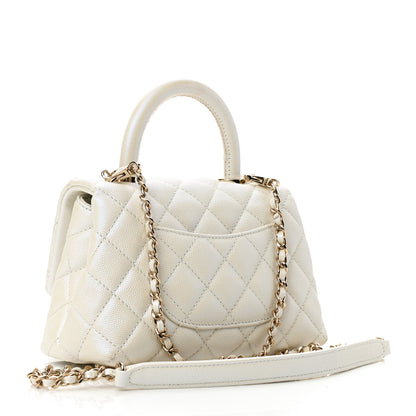 Chanel Iridescent Caviar Quilted Extra Mini Coco Handle Flap White 3 of 10