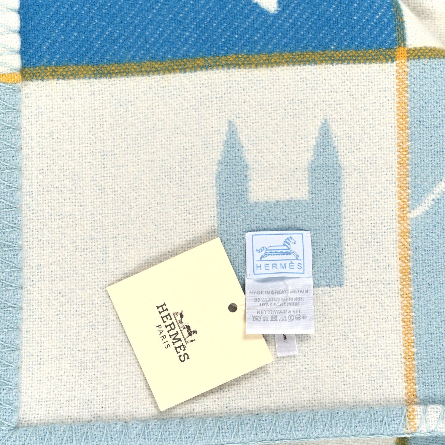 Hermes Wool Cashmere Avalon Epopee Blanket Bleu Paon Celadon 3 of 3