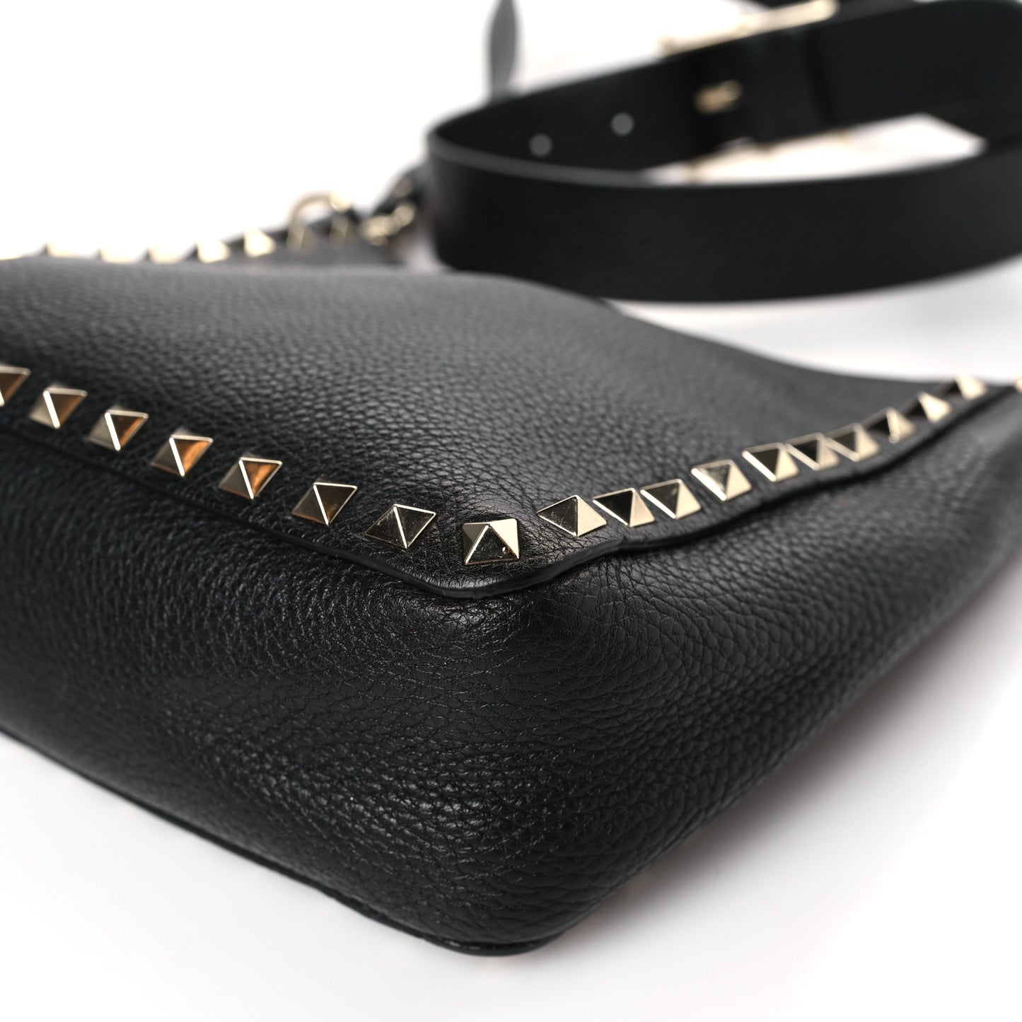 Pebbled Calfskin Mini Rockstud Flip-Lock Messenger Bag Black