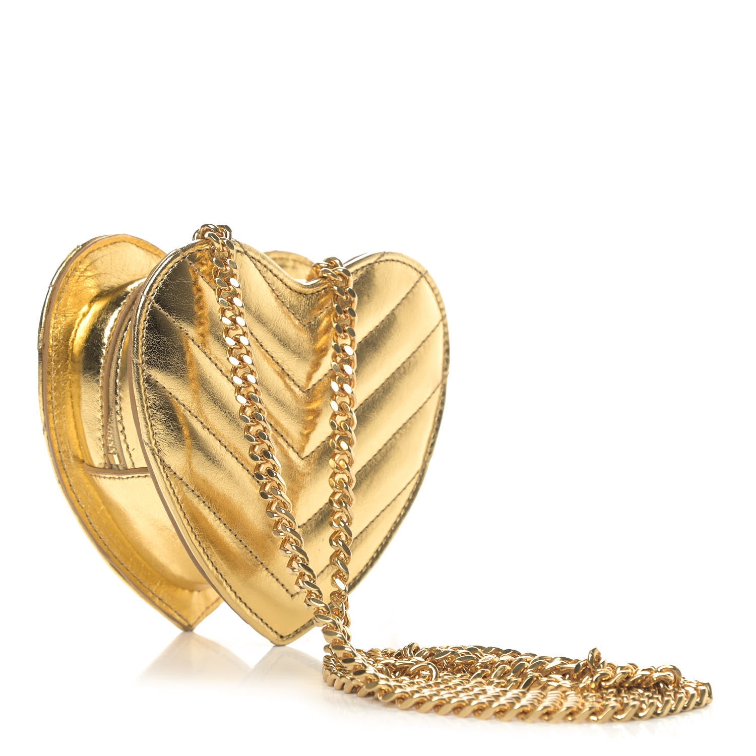 Saint Laurent Metallic Calfskin Matelasse Chevron Monogram Small Love Heart Chain Bag Gold 2 of 4