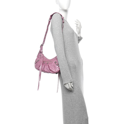 Balenciaga Metallic Extra Supple Calfskin Crystal Crocodile Embossed Small Le Cagole Shoulder Bag Pink 2 of 16