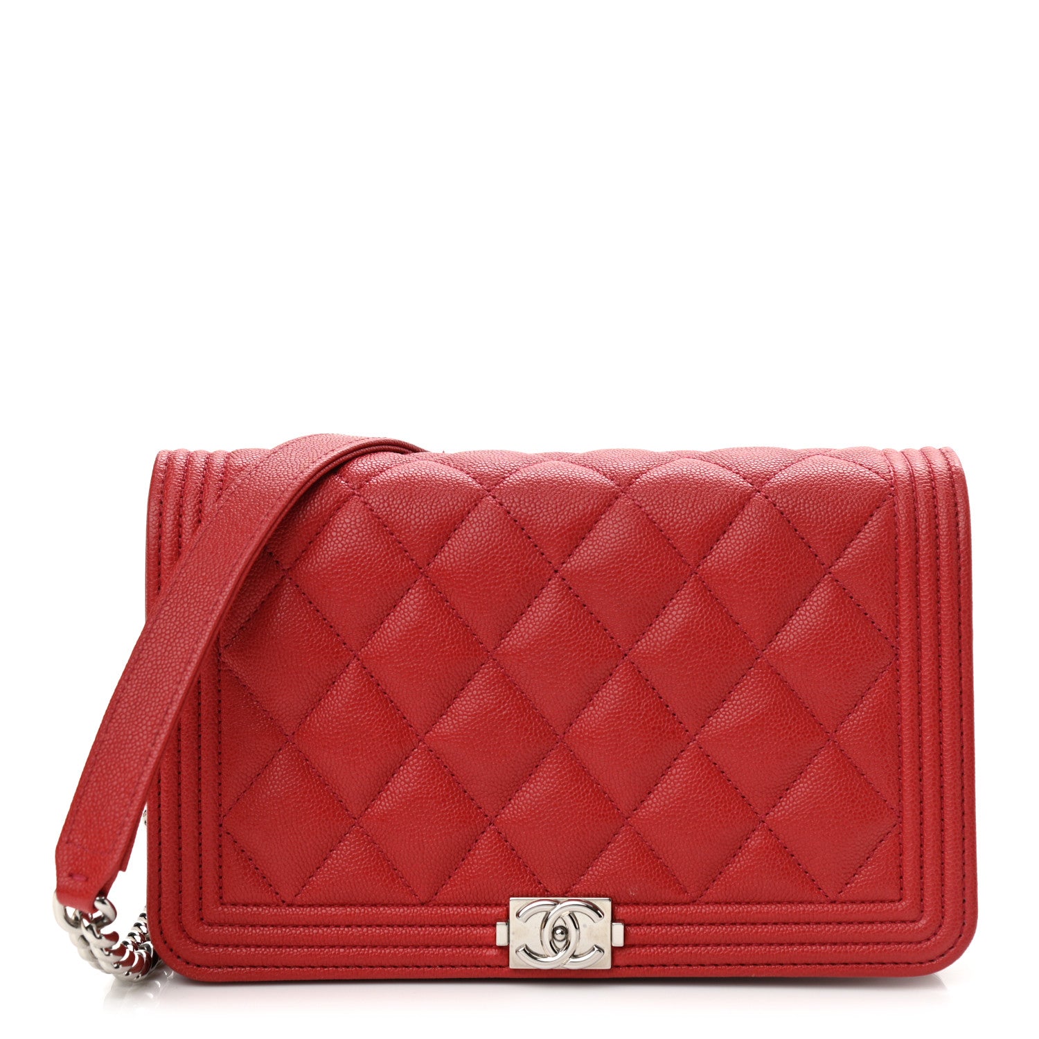 Chanel Caviar Quilted Boy Wallet On Chain WOC Red 1 of 13