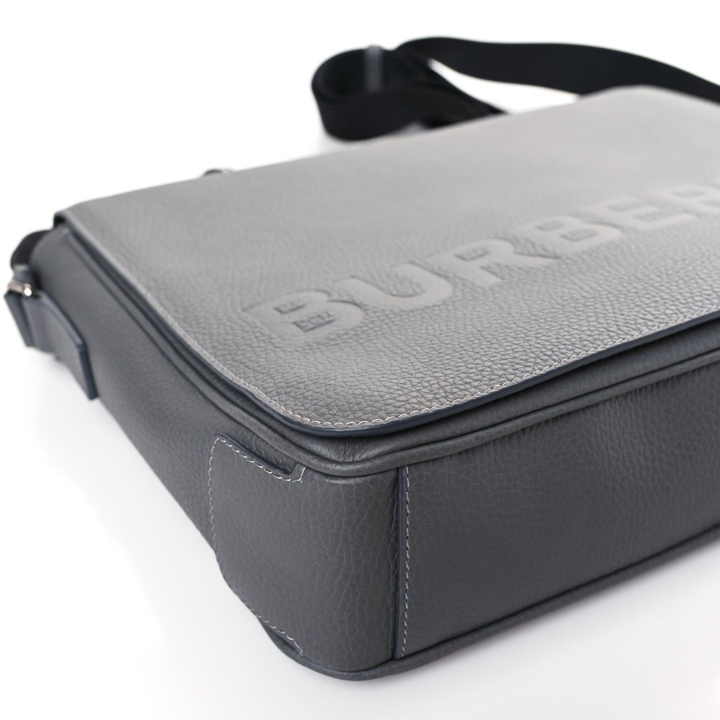Grainy Calfskin Embossed Bruno Messenger Charcoal Grey