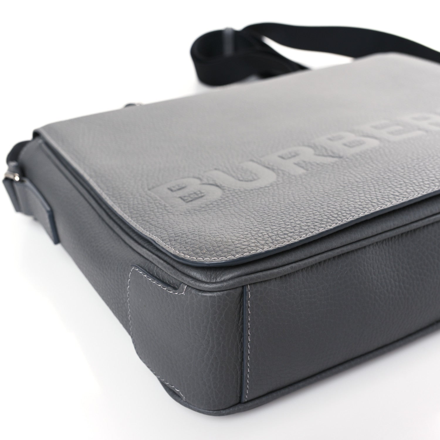 Burberry Grainy Calfskin Embossed Bruno Messenger Charcoal Grey 7 of 8