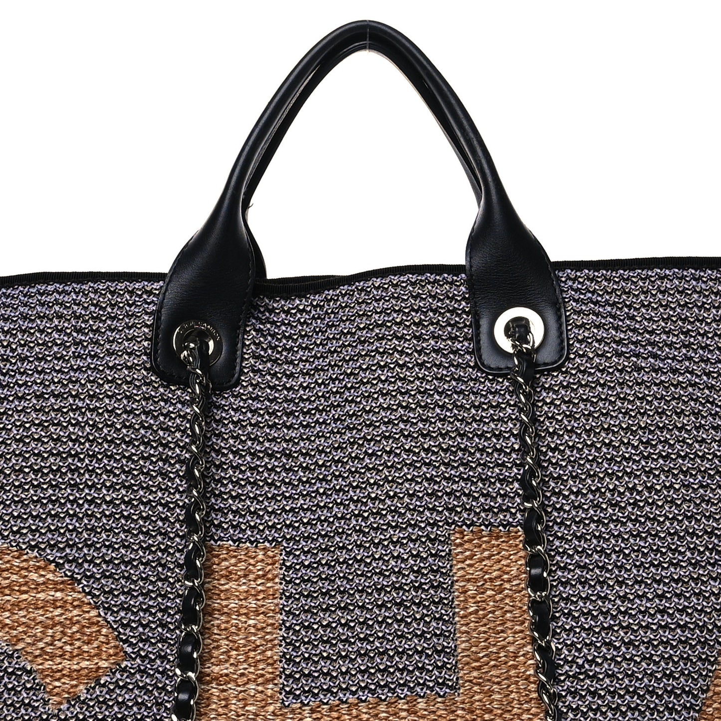 Woven Straw Raffia Logo Tote Blue Beige
