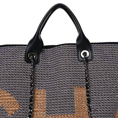 Chanel Woven Straw Raffia Logo Tote Blue Beige 8 of 12