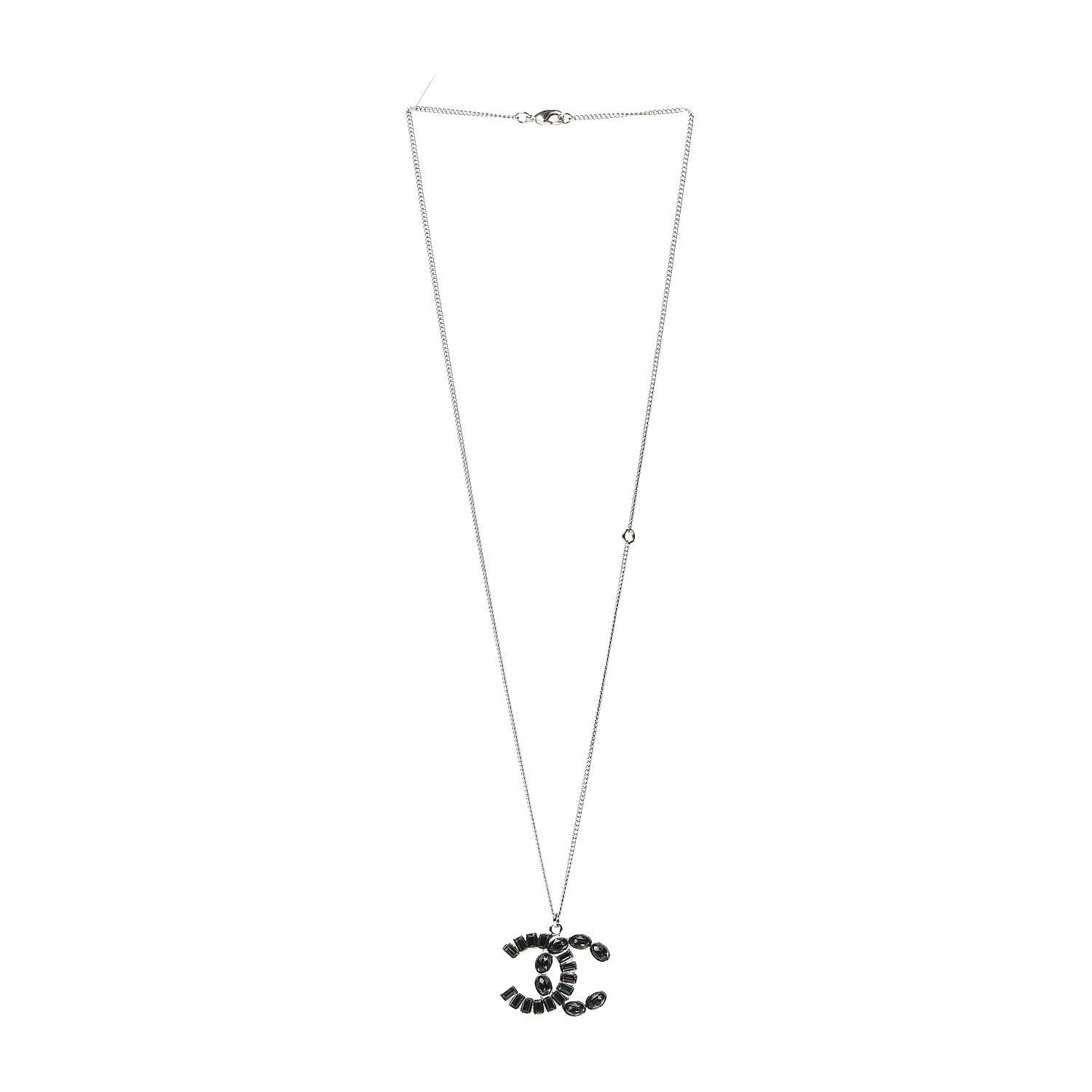 Chanel Baguette Crystal CC Pendant Necklace Silver 2 of 5