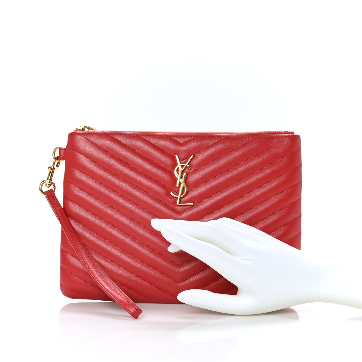 Saint Laurent Calfskin Matelasse Chevron Monogram A5 Wristlet Red 2 of 7